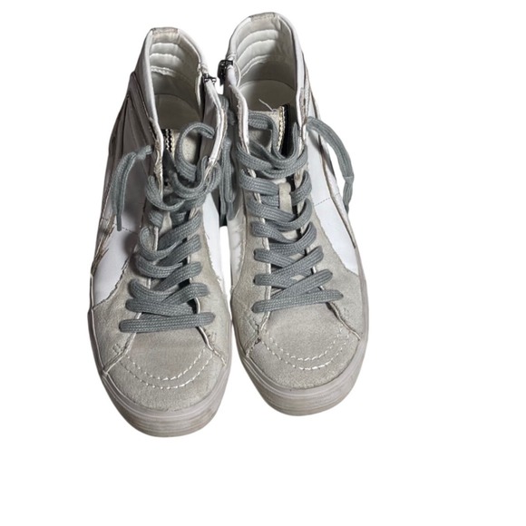 SHU SHOP Roxanne White Leather Suede Star High Top Zip Sneakers Size 7 - Picture 2 of 8